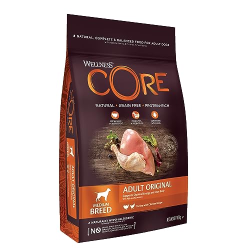 Wellness CORE Original, Hundefutter trocken für ausgewachsene Hunde, Pute & Huhn, 10 kg, ohne Zuckerzusatz, getreidefrei, mit hohem Fleischanteil, fördert optimale Energie von Wellness CORE