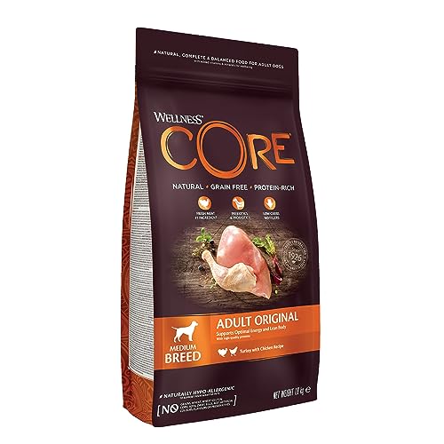 Wellness CORE Original, Hundefutter trocken für ausgewachsene Hunde, Pute & Huhn, 1,8 kg, ohne Zuckerzusatz, getreidefrei, mit hohem Fleischanteil, fördert optimale Energie von Wellness CORE