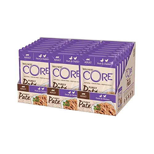 Wellness CORE Purely Paté Ente & Huhn, 12 x 85 g, Nassfutter für ausgewachsene Katzen, Katzenfutter Pastete, ohne Zuckerzusatz, getreidefrei, mit hohem Fleischanteil von Wellness CORE