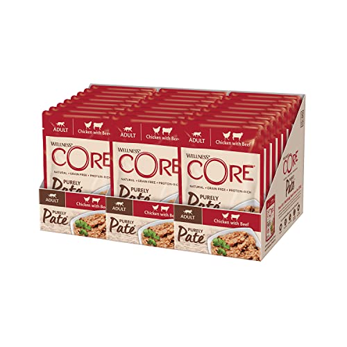 Wellness CORE Purely Paté Huhn & Rind, 12 x 85 g, Nassfutter für ausgewachsene Katzen, Katzenfutter Pastete, ohne Zuckerzusatz, getreidefrei, mit hohem Fleischanteil von Wellness CORE