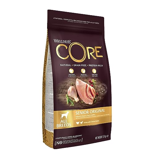 Wellness CORE Senior Original, Hundefutter trocken für alternde Hunde ab 7 Jahren, Pute & Huhn, 1,8 kg, ohne Zuckerzusatz, getreidefrei, mit hohem Fleischanteil von Wellness CORE