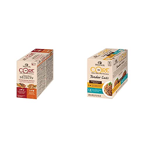 Wellness CORE Signature Selects, Katzenfutter nass in Sauce, getreidefrei, hoher Fleischanteil, Chunky Selection Mix, 8 x 79 g & Tender Cuts, Katzenfutter nass in Sauce, getreidefrei, 6 x 85 g von Wellness CORE