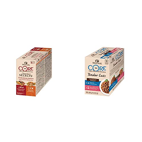 Wellness CORE Signature Selects, Katzenfutter nass in Sauce, getreidefrei, hoher Fleischanteil, Chunky Selection Mix, 8 x 79 g & Tender Cuts, Katzenfutter nass in Sauce, getreidefrei, 6 x 85 g von Wellness CORE