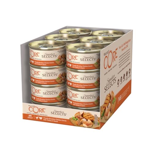 Wellness CORE Signature Selects, Chunky Huhn & Pute, 24 x 79 g, Nassfutter für ausgewachsene Katzen in Sauce, ohne Zuckerzusatz, getreidefrei, mit hohem Fleischanteil von Wellness CORE