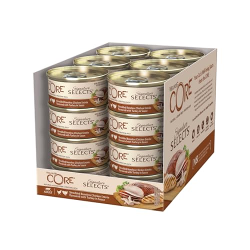 Wellness CORE Signature Selects, Shredded Huhn & Pute, 24 x 79 g, Nassfutter für ausgewachsene Katzen in Sauce, ohne Zuckerzusatz, getreidefrei, mit hohem Fleischanteil von Wellness CORE