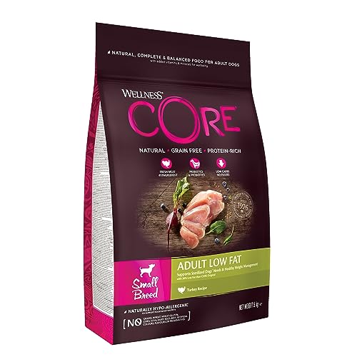 Wellness CORE Small Breed Low Fat, Pute, 5 kg, Hundefutter trocken für ausgewachsene Hunde kleiner Rassen, ohne Zuckerzusatz, getreidefrei, mit hohem Fleischanteil, von Wellness CORE