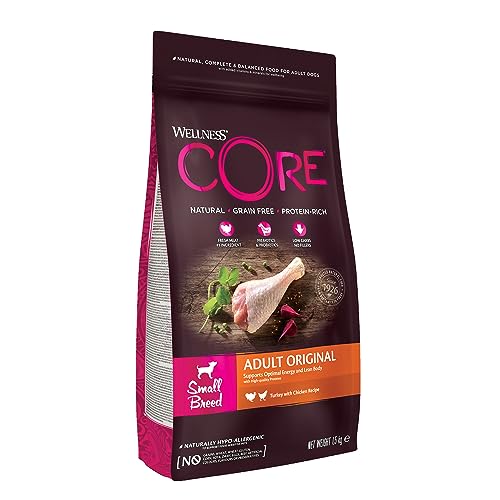 Wellness CORE Small Breed Original, Hundefutter trocken für ausgewachsene Hunde kleiner Rassen, Pute & Huhn, 1,5 kg, ohne Zuckerzusatz, getreidefrei, mit hohem Fleischanteil von Wellness CORE