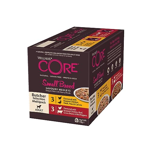 Wellness CORE Small Breed Savoury Medleys, Hundefutter nass für kleine Hunde, Butcher Selection Mix, 6 x 85 g, ohne Zuckerzusatz, getreidefrei, mit hohem Fleischanteil von Wellness CORE