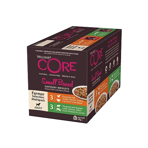 Wellness CORE Small Breed Savoury Medleys, Hundefutter nass für kleine Hunde, Farmer Selection Mix, 6 x 85 g, ohne Zuckerzusatz, getreidefrei, mit hohem Fleischanteil von Wellness CORE