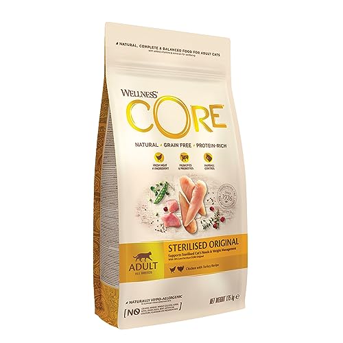 Wellness CORE Sterilised Original, Pute & Huhn, 1,75 kg, Katzenfutter trocken für sterilisierte Katzen, ohne Zuckerzusatz, getreidefrei, mit hohem Fleischanteil, beugt Haarballen vor von Wellness CORE