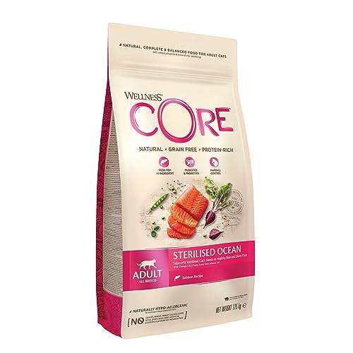 Wellness CORE Sterilised Ocean, Lachs & Thunfisch, 1,75 kg, Katzenfutter trocken für sterilisierte Katzen, ohne Zuckerzusatz, getreidefrei, mit hohem Fleischanteil, fördert ein glänzendes Fell von Wellness CORE