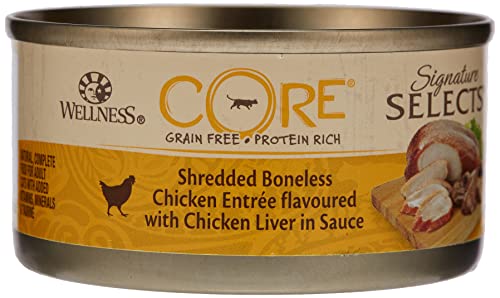 Wellness Core Premium Nassfutter für Katzen mit Huhn und Leber, reich an Proteinen, ohne Zusatzstoffe, zarte Textur, 0,079 kg, natürlich, für alle Rassen von Wellness