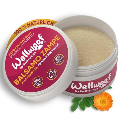 Wellwoof RedMoringa® Fingercreme, 100% natürlich, Moringa-Öle, Mandel, Sheabutter, Hundepfoten-Balsam, repariert und schützt, Nicht toxische Veg-Salbe zum Verschlucken, hergestellt in Italien, 70 ml von Wellwoof