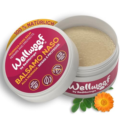 100% natürliche Nasencreme für Hund | Moringaöle Sheabutter | Repariert und schützt die rissige Hundenase | Veganer ungiftiger Hundennasenbalsam bei Verschlucken | Produkt RedMoringa - 70 ml. von Wellwoof