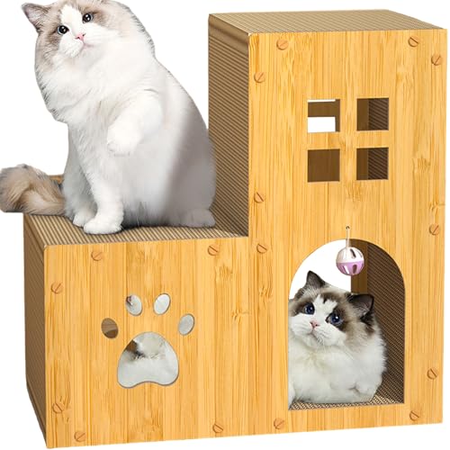 Wenbones Kratzpappe für Katzen katzenhaus Indoor, Katzen Kratzbrett Katzenhaus für Katzen Unter 8 Pfund, Katzen Haus Katzenkratzbretter Wellpappe Kratzmatten, Kratzpads Beidseitig Erhältlich von Wenbones