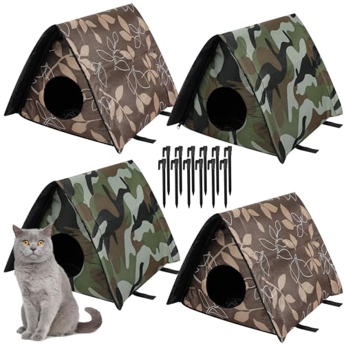 Wenqik 4 Stück Katzenhäuser für Outdoor-Katzen, streunende warme Katzen, wetterfest, für den Außenbereich, faltbar, Haustierhöhle mit Zeltheringen für den Winter, Wildtiere, Hunde, 39 x 32 x 32 cm von Wenqik