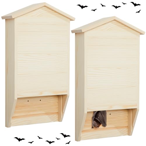 Wenqik Fledermaushaus für den Außenbereich, große Fledermausbox für draußen, 2 Kammern, Holz-Fledermaus-Set für wetterfeste Holz-Fledermaus-Unterschlupf, leicht zu landen und zu verwurzeln, 39 x 22 x von Wenqik