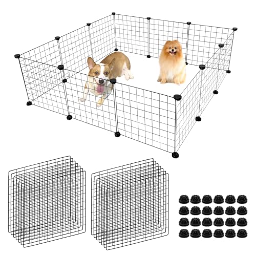 Hunde-Laufstall, 12 Paneele, 111 x 111 x 35,1 cm, Haustier-Laufstall, Haus für mittelgroße und kleine Hunde, verstellbarer Zaunstift von Wensdr