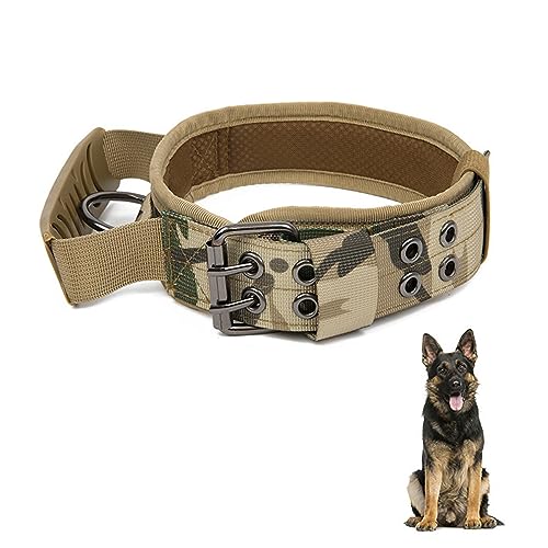 Wenxiaw Taktisches Hundehalsband Mit Kontrollgriff, Weich Gepolstertes Nylon Hundehalsband Verstellbare Halsband Mit für Mittlere Große Hunde Reflektierend Für Das Training, Tarnung von Wenxiaw