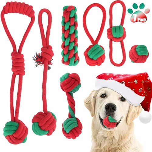 7-Pack Weihnachten Hundeseil Spielzeug, Welpen Hundeseil Spielzeug für kleine Hunde, Hund Zugseil, Welpen Zahnseil Seil für Zähne Reinigung und Kauen, Halten Sie den Hund vor Langeweile von Weocar