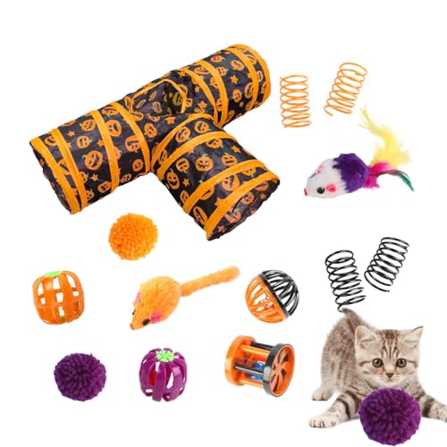 Weppduk 3-Wege-Katzentunnel-Set, interaktives Katzenspielzeug-Set | Halloween 3-Wege-Kanaltunnel - Katzenschlafspielzeugkanal mit Glockenball für Kätzchen, Katzen, Haustiere, Kaninchen von Weppduk