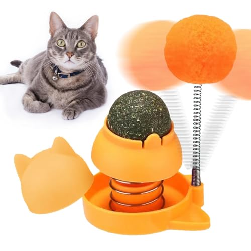 Weppduk Wandspielzeug mit Katze, Katzenspielzeug für Wandtresor und drehbar – leckbare Katzenblasen für Katzen, Katzenball für die Zahnreinigung von Weppduk