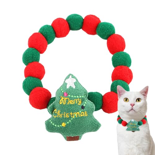 Weqizuerqi Weihnachtshalsbänder für Katzen – Rot-Grüner Ball, elastisches Katzenhalsband, Hunde-Outfit, Dekoration, Weihnachtsbaum-Muster, Urlaubsgeschenk, Katzenkleidung, Ornamente für Weihnachten von Weqizuerqi