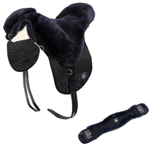 Werner Christ Vorteils-Set Fellsattel Premium Plus inkl. passendem Konturgurt Horse – Hochwertiger baumloser Lammfellsattel, Pferde-Sattel aus Fell inkl. Konturgurt aus Lammfell in anthrazit von Werner Christ