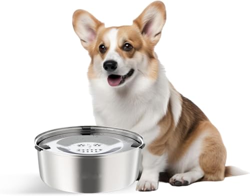 No Spill Dog Water Bowl 1L, Anti-Splash Slow Feeder Stainless Steel Pet Bowl with Non-Slip Base, Large Capacity Dog Water Dispenser for Medium Large Dogs von Werwing