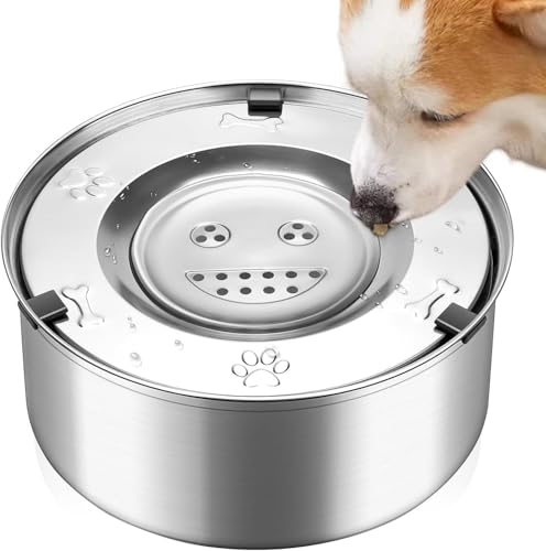 No Spill Dog Water Bowl 3L, Anti-Splash Slow Feeder Stainless Steel Pet Bowl with Non-Slip Base, Large Capacity Dog Water Dispenser for Medium Large Dogs von Werwing