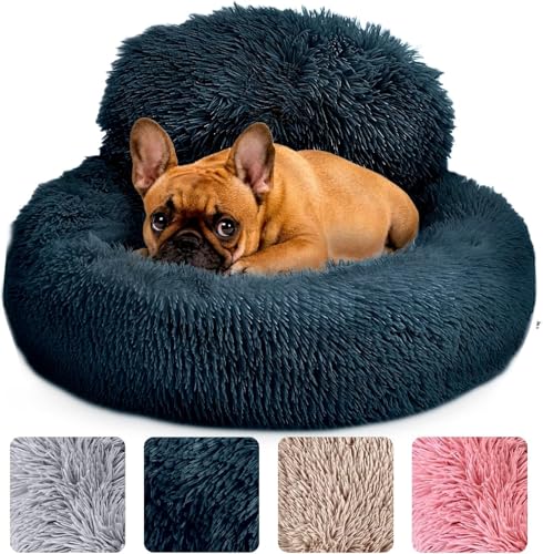 Werwing Angstbett für Hunde, Rundes Bett, rutschfest und waschbar, Donut-förmiges Bett für kleine, mittelgroße und große Hunde, Kunstfellbett, 60 cm, für Tiere bis 25 kg, Dunkelgrau von Werwing