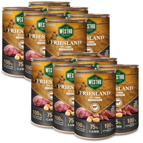 Westho Nassfutter Friesland Adult Senior Sensitive | 75% Weidelamm in Lebensmittelqualität | Getreidefrei | Für aktive Hunde jeder Rasse | Fettreduziert (Friesland, 12 x 400 g) von Westho