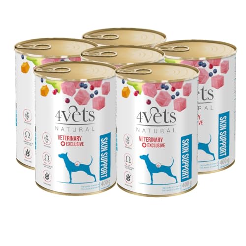 Westho Petfood | 4Vets Skin Support Premium 6 x 400 g Nassfutter für Hunde | Getreidefrei | Unterstützt die Hautfunktion | Hundefutter nass von Tierärzten von Westho