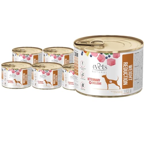 Westho Petfood | 4Vets Weight Reduction Premium 24 x 185 g Nassfutter für Hunde mit Gewichtsproblemen | Getreidefrei | Reduzierter Fettanteil | Hundefutter nass von Tierärzten von Westho