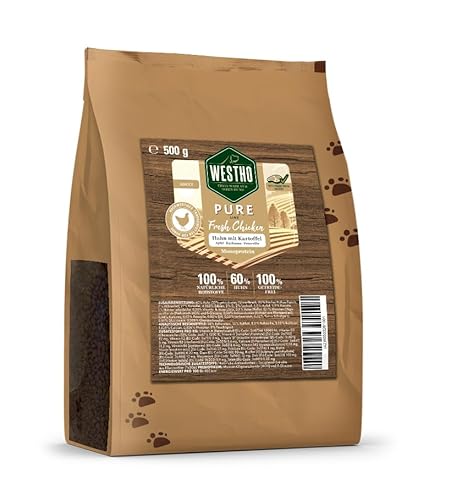 Westho Petfood | Trockenfutter Pure Fresh Chicken 500g | 60% Huhn | Praktische Probiergröße | Getreidefrei | Hunde Trockenfutter für alle Rassen und Alter (Huhn mit Kartoffel) von Westho