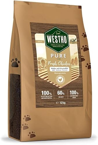 Westho Trockenfutter Pure Huhn & Kartoffel 12 kg | 60% in Lebensmittelqualität | Getreidefrei | bei Unverträglichkeiten & Allergien | Hundefutter für Hunde jeglicher Rasse Alter geeignet von Westho