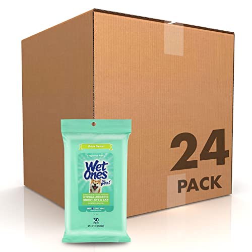 Wet Ones for Pets Extra Sanfte Hundetücher mit Hamamelis für Schnauze, Auge, Ohr, 30 Stück - 24 Stück | parfümfreie Hundetücher für alle Hunde Tücher mit Nassverschluss von Wet Ones