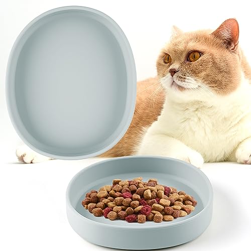 Weysoo Katzennapf, Silikonnapf Futternapf Katze, 18 cm Fressnäpfe für Katzen Breite Oval zur Erleichterung von Whisker-Müdigkeit, Katzenschüssel für Trockenfutter, Nassfutter und Wassernapf (Grau) von Weysoo