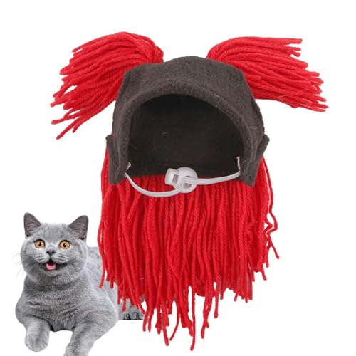 Wezalget Katzen-Kopfbedeckung, Wollmütze für Haustiere - Verstellbare handgefertigte Katzenkopfbedeckung,Lustiges Katzenkostüm, Katzen-Outfits für Hundewelpen für Halloween, Katzengeburtstag, von Wezalget