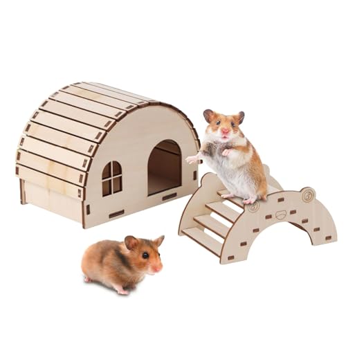 Wezalget Kleines Hamster Holzhaus, Kleinhütte Holzhaus für Zwerghamster, Hamsterkäfig Zubehör für Rennmäuse, Mäuse, Meerschweinchen von Wezalget