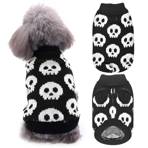 Halloween Hund Pullover,Schädel Streifen Hund Pullover,Haustier Halloween Pullover,Halloween Haustier Pullover Gestrickte gestreifte Katze Hund Kleidung,Winter Kleidung Pullover für Welpen（S） von Wffeila