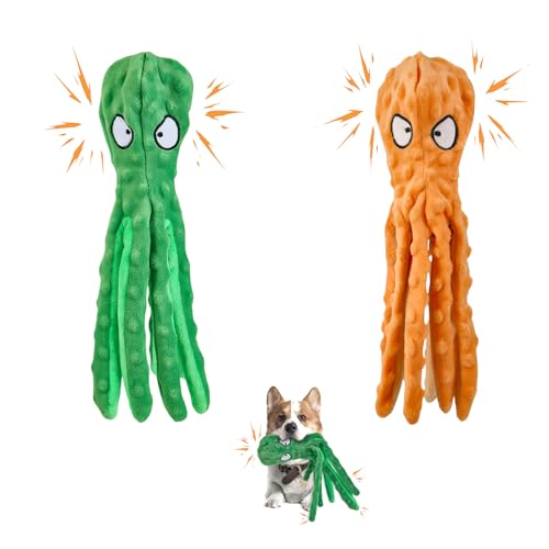 Quietschendes Hundespielzeug, Oktopus-Spielzeug für aggressive Kauer, keine Füllung, knisterndes Plüsch-Hundespielzeug für Training und reduziert Langeweile, langlebiges interaktives Kauspielzeug für von WgoogW