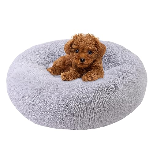 WgoogW Beruhigendes Hundebett, Hundebetten für kleine Melium-Hunde, flauschiges Donut-Hunde- und Katzenbett, waschbar, rundes Anti-Angst-Hundebett, kleines Hundebett mit rutschfester Unterseite von WgoogW