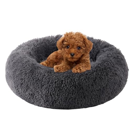 WgoogW Beruhigendes Hundebett, Hundebetten für kleine Melium-Hunde, flauschiges Donut-Hunde- und Katzenbett, waschbar, rundes Anti-Angst-Hundebett, kleines Hundebett mit rutschfester Unterseite von WgoogW