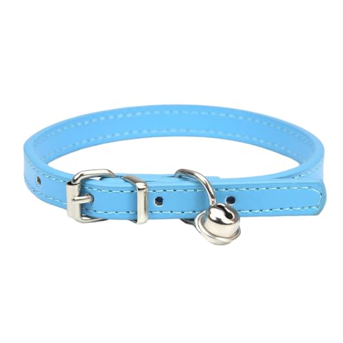 Verstellbares Haustier Halsband,PU Leder Katzenhalsbänder Hundehalsband mit Glöckchen,langlebige Halsbänder Geeignet für kleine Rassen,Hunde,Katzen,Welpen,Kätzchen,Blau,15-23cm,1XS von Whakano