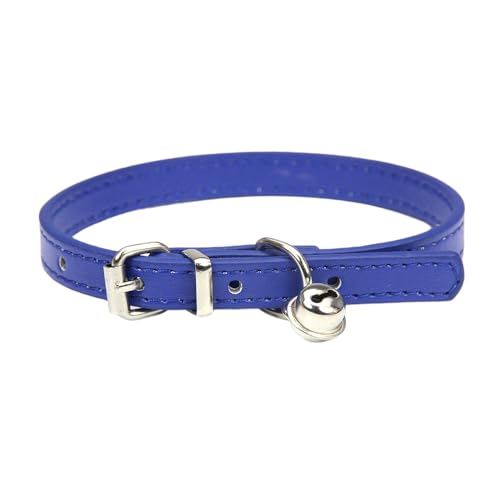 Verstellbares Haustier Halsband,PU Leder Katzenhalsbänder Hundehalsband mit Glöckchen,langlebige Halsbänder Geeignet für kleine Rassen,Hunde,Katzen,Welpen,Kätzchen,Dunkelblau,15-23cm,1XS von Whakano