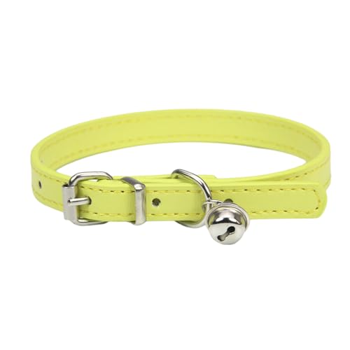 Verstellbares Haustier Halsband,PU Leder Katzenhalsbänder Hundehalsband mit Glöckchen,langlebige Halsbänder Geeignet für kleine Rassen,Hunde,Katzen,Welpen,Kätzchen,Gelb,17-22cm,1,3XS von Whakano