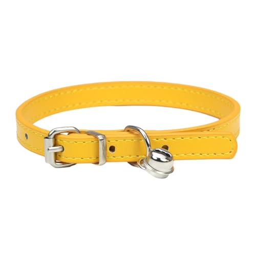 Verstellbares Haustier Halsband,PU Leder Katzenhalsbänder Hundehalsband mit Glöckchen,langlebige Halsbänder Geeignet für kleine Rassen,Hunde,Katzen,Welpen,Kätzchen,Gold,15-23cm,1XS von Whakano