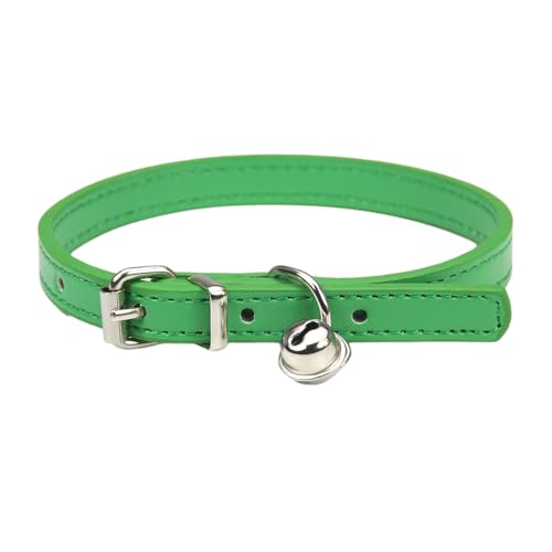 Verstellbares Haustier Halsband,PU Leder Katzenhalsbänder Hundehalsband mit Glöckchen,langlebige Halsbänder Geeignet für kleine Rassen,Hunde,Katzen,Welpen,Kätzchen,Grün,20-28cm,1,5S von Whakano