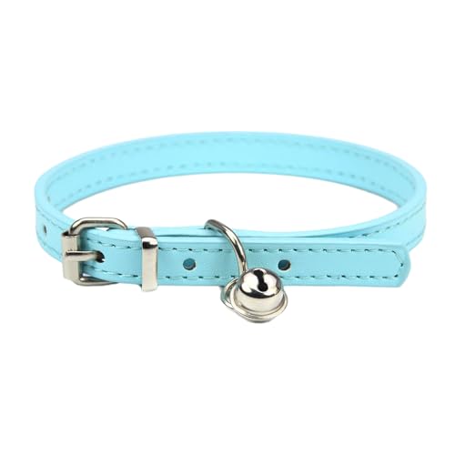 Verstellbares Haustier Halsband,PU Leder Katzenhalsbänder Hundehalsband mit Glöckchen,langlebige Halsbänder Geeignet für kleine Rassen,Hunde,Katzen,Welpen,Kätzchen,Himmelblau,15-23cm,1XS von Whakano